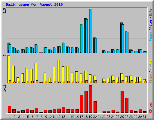 Daily usage for August 2010